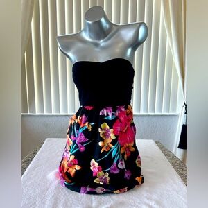 Strapless floral and black sundress